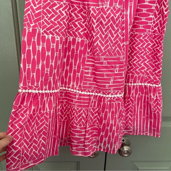 Lilly Pulitzer Cormick Dress Pink and White Bamboo with Embroidery Bow Straps - Picture 5 of 5